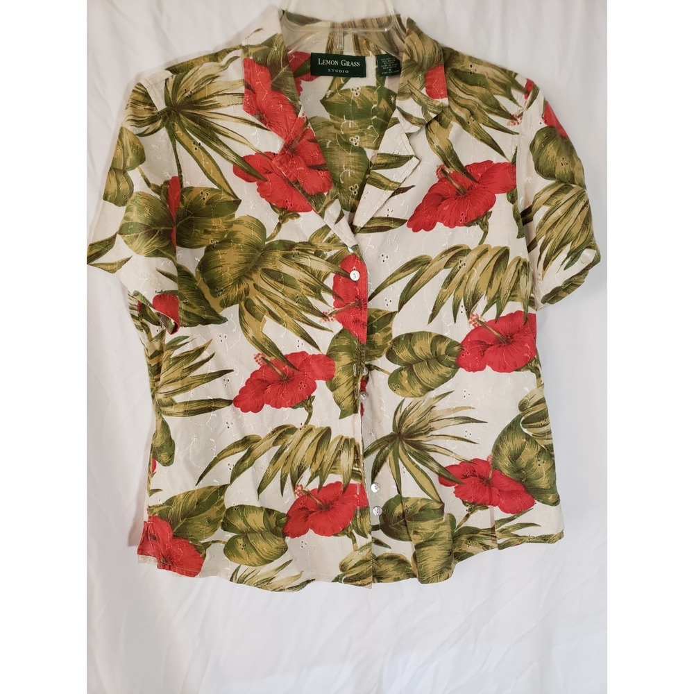 Women's Lemon Grass Studio Floral Short Sleeve Shirt Size M